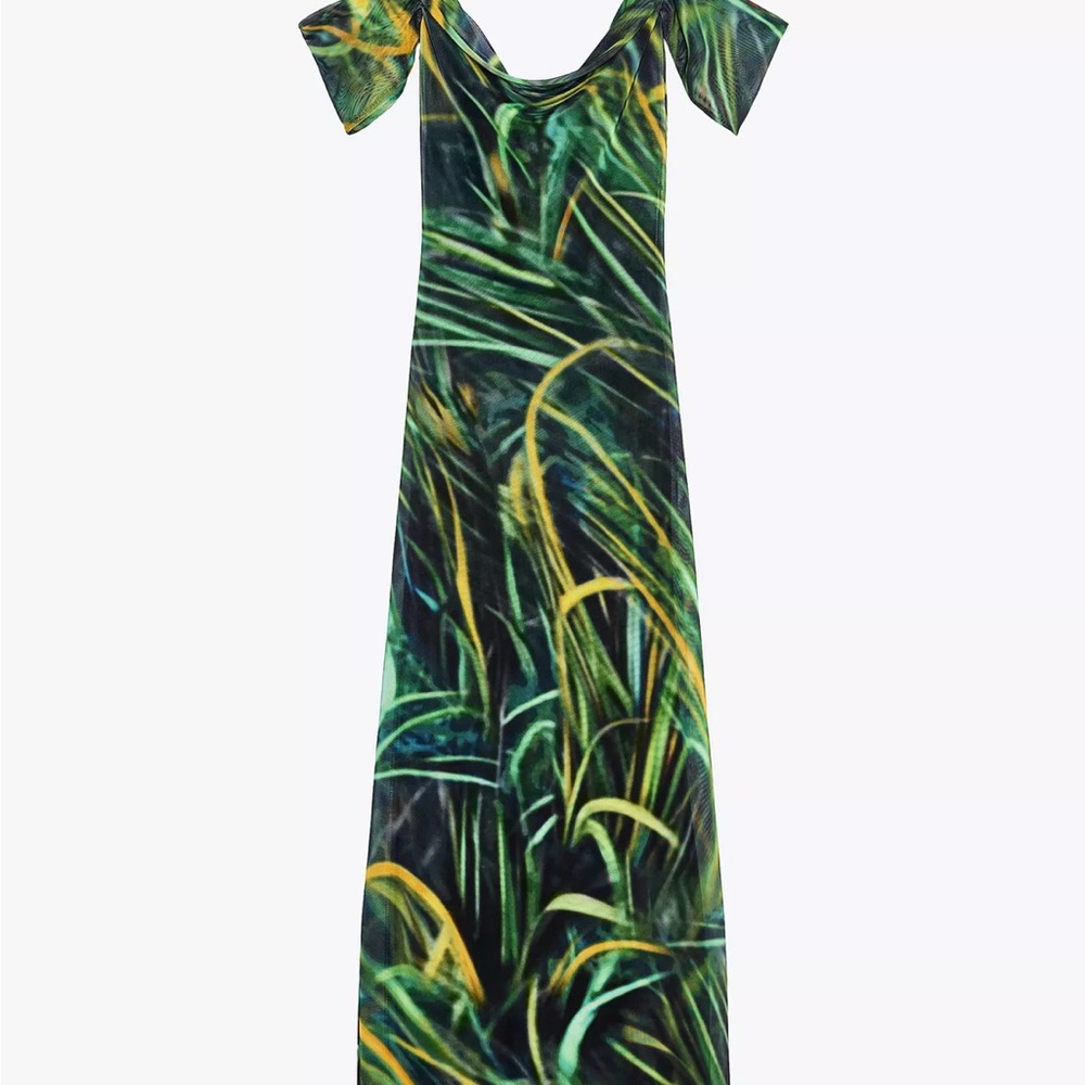 Zara Green Resort Sundress with Flutter Sleeves